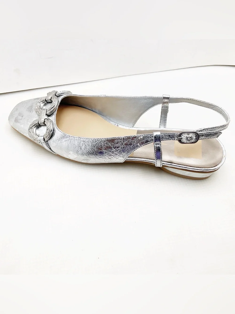 🆕{Dolce Vita} Ramano Crinkle Metallic Silver Slingback Flats
